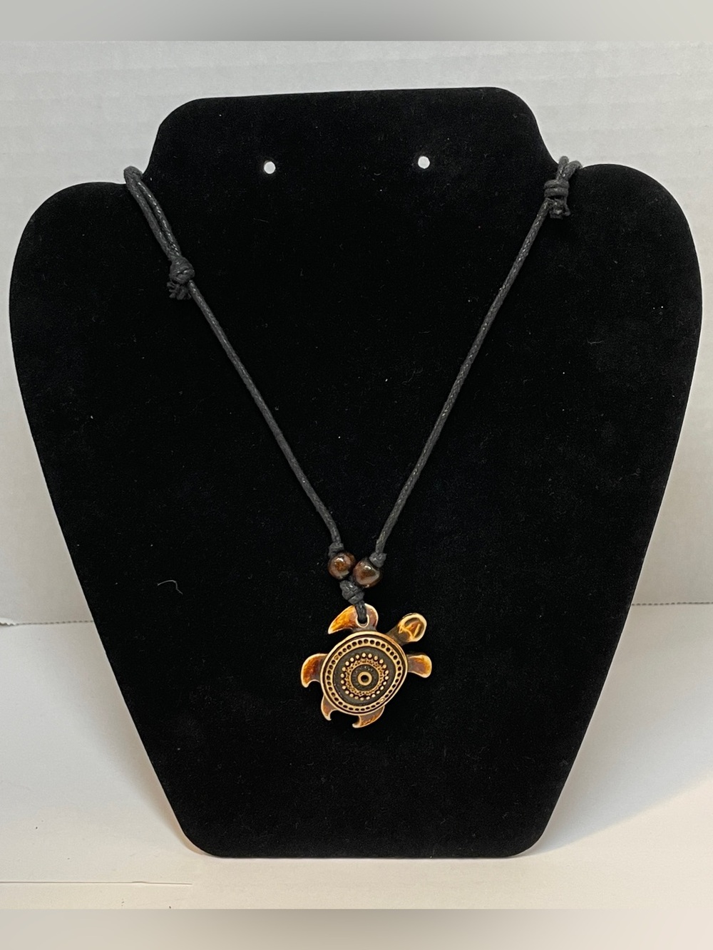 Hawaiian Turtle Charm Pendant Necklace, Soft Black Adjustable Cord